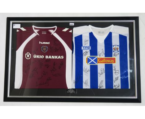 SPORTING MEMORABILIA&nbsp; A framed pair of football shirts, with plaque engraved " Presented to Millar &amp; Bryce, Match Sp