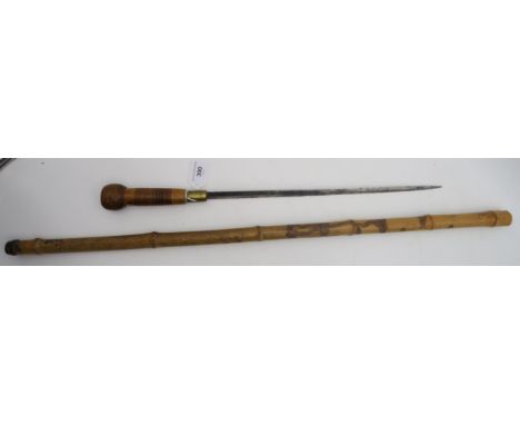 A bamboo sword-stick, the scabbard carved with stylised mushrooms Condition Report:Available upon request