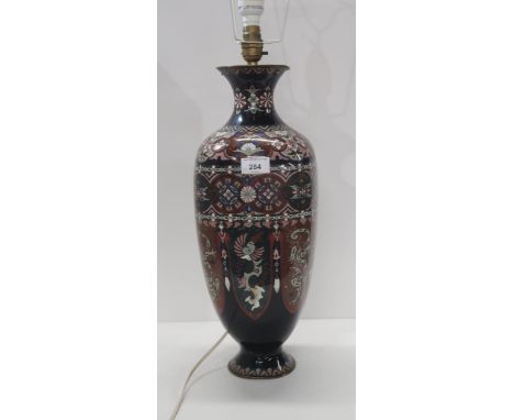 A cloisonné vase decorated with a phoenix, drilled and made into a lamp Condition Report:damage to enamel