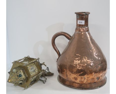 A copper vessel and a brass Turkish style light Condition Report:Available upon request