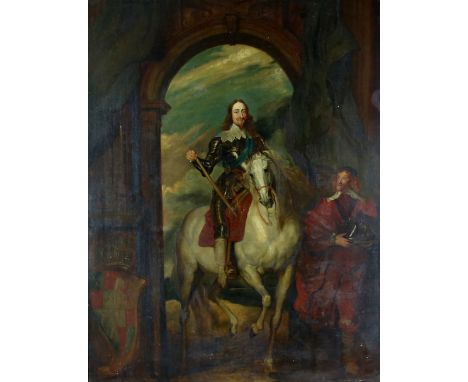 Portrait of Charles I on horseback after the original by Van Dyck, oil on canvas, 90cm x 70cm.     