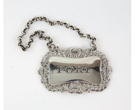 George IV silver decanter label 'Port' with a shell and gadrooned border, by Thomas Edwards, London, 1823, 17.1g,.     