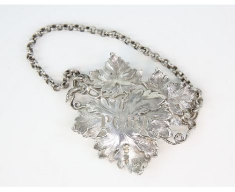 Victorian silver decanter label 'Port' in the form of vine leaves, by Charles Reily &amp; George Storer, London, 1841, 30.3g,