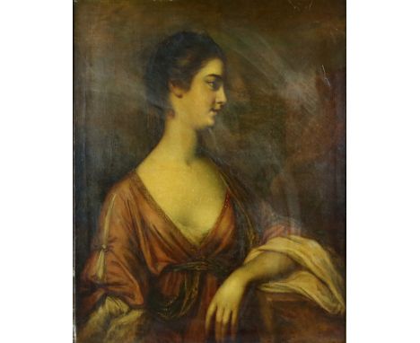 19th century portrait of a lady, seated and wearing a red dress, unsigned, oil on canvas, 79cm x 63cm, .     
