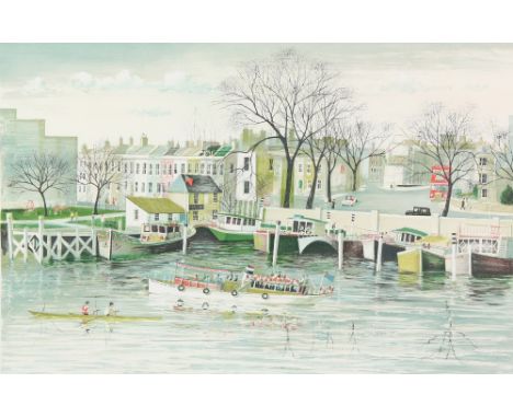 Jeremy King, signed limited edition print, view of London with cruiser on the Thames, 73/250, 43cm x 63cm,.     