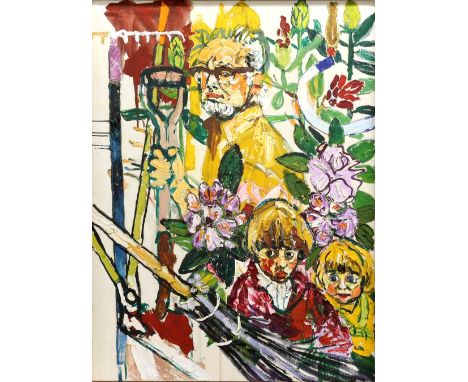 § John Randall Bratby RA (British, 1928-1992). 'Self Portrait With David And Jason In The Garden', c1961, oil on canvas, sign