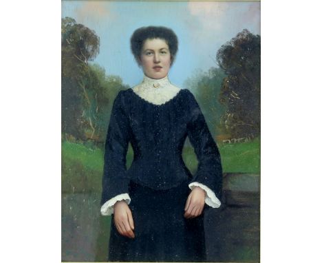 19th century oil on panel, portrait of a woman in a black dress, unsigned. 35cm x 28cm.     