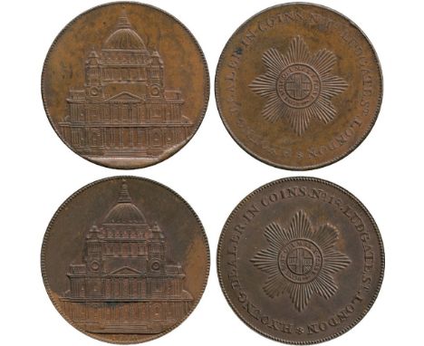 BRITISH TOKENS, 18th Century Tokens, England,  Middlesex, Young’s Copper Penny (2), 1794, obv view of St Paul’s, rev star and