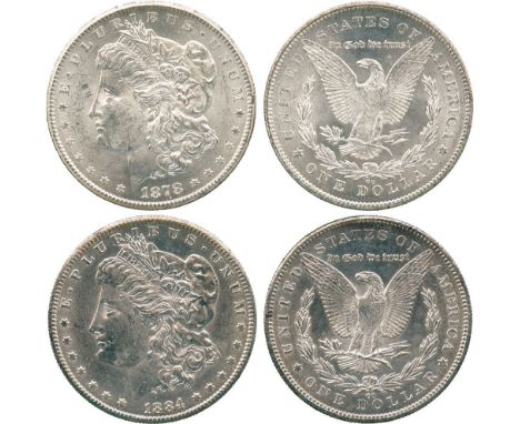 WORLD COINS, USA, Silver Morgan Dollars (2), 1878-CC, 1884-CC (KM 110). Both about uncirculated, first with small scratch by 