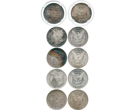 WORLD COINS, USA, Silver Morgan Dollars (5), 1879-S, 1880-S, 1881, 1881-S, 1882-S (KM 110). 1879-S and 1881 in NGC holders gr