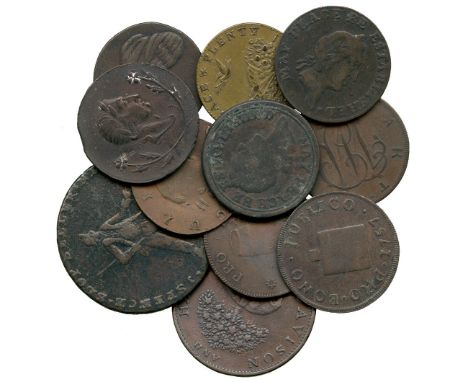 BRITISH TOKENS, 18th Century Tokens, England, Middlesex, Social Series, Copper Farthings (8), obv bust right (3), rev crown a