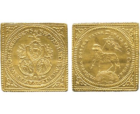 WORLD COINS, GERMANY, Nürnberg, Gold Square Klippe Ducat, undated (1700), restrike of 1755-1764 (mintmaster Iohann Martin För