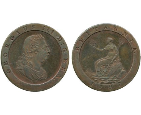 BRITISH COINS, George III, Copper Pattern Halfpenny, 1797, laureate and draped bust right, legend incuse on raised rim surrou