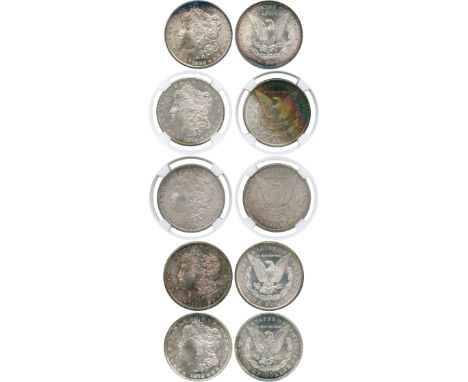 WORLD COINS, USA, Silver Morgan Dollars (5), 1878-S, seven feathers, second reverse, 1879-S, third reverse, 1880-S, 1881-S, 1