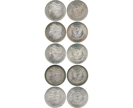 WORLD COINS, USA, Silver Morgan Dollars (5), 1879, 1879-S, third reverse, 1883-O, 1887, 1904-O (KM 110). All in PCGS holders 