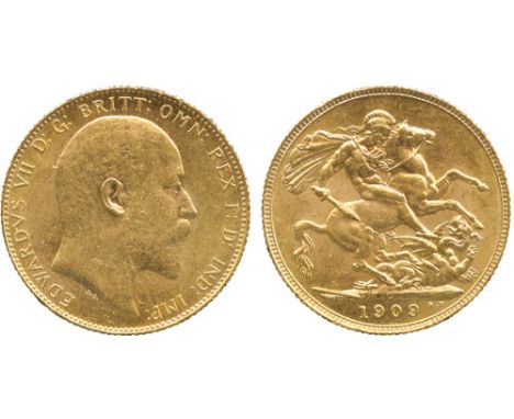 G BRITISH COINS, Edward VII, Gold Sovereign, 1909, Ottawa mint (Canada), bare head facing right, DeS. below, rev St George sl