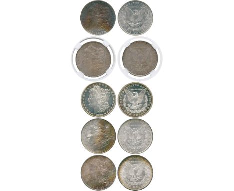 WORLD COINS, USA, Silver Morgan Dollars (5), 1884-O, 1885-O, 1887, 1888, 1904-O (KM 110). First in NGC holder graded MS63, se