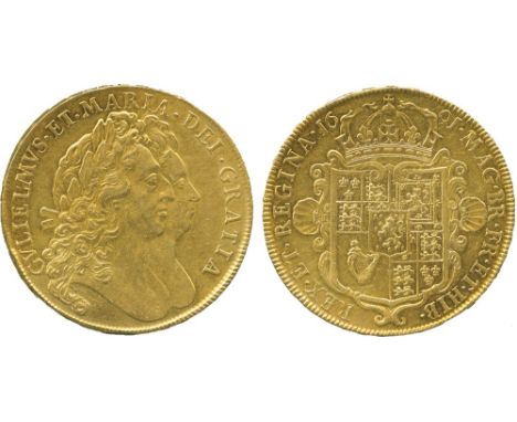 BRITISH COINS, William & Mary (1688-1694), Gold Five-Guineas, 1691, conjoined laureate busts facing right, GVLIELMVS. ET. MAR