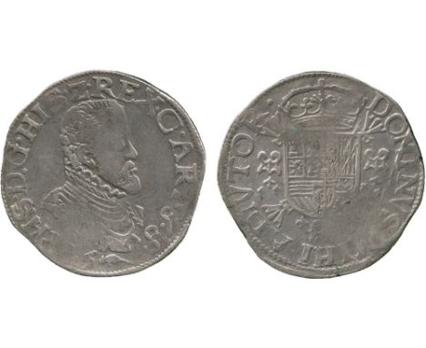 WORLD COINS, SPANISH NETHERLANDS, Philip of Spain, Silver ½-Philipsdaalder, 15(86), Artois (Arras) (Del 68a). A crude strike,