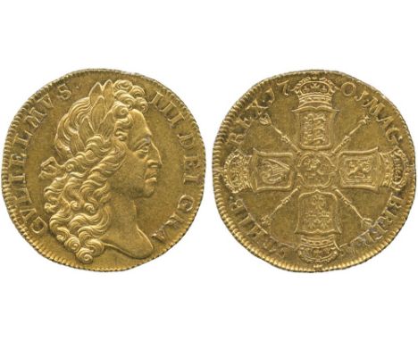 BRITISH COINS, William III (1694-1702), Gold Two Guineas, 1701, fine work laureate head right, rev crowned cruciform emblemat