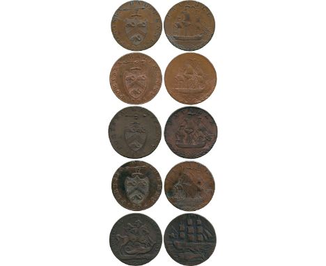 BRITISH TOKENS, 18th Century Tokens, England,  Hampshire, Portsea, George Sargeant, Copper Halfpenny (4), 1794, obv shield of