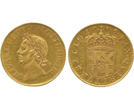 BRITISH COINS, Oliver Cromwell (died 1658), Gold Broad of Twenty-Shillings, 1656, laureate head left, legend and toothed bord