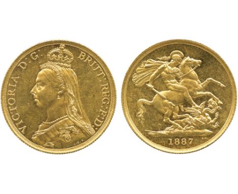 G BRITISH COINS, Victoria (1837-1901), Gold Two-Pounds, 1887, crowned Jubilee bust left, J.E.B. on truncation, rev St George 