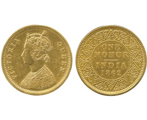 G INDIAN COINS, BRITISH INDIA, Victoria, Gold Mohur, 1862C, 11.56g (SW 4.4). Light edge marks, very fine.