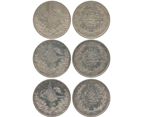 ISLAMIC COINS, OTTOMAN, Abdul Hamid II, Silver Talari/20-Ghurshan (3), Misr 1293h/10 W, 27.81g, 1293h/11 W, 27.97g, 1293h/15 