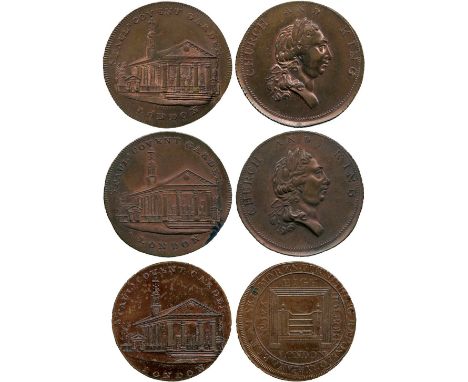 BRITISH TOKENS, 18th Century Tokens, England,  Middlesex, Skidmore, Copper Halfpenny mule (3), obv view of a church, rev bust