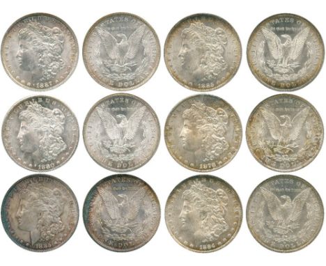 WORLD COINS, USA, Silver Morgan Dollars (6), 1878-S, 1880-S, 1884-O, 1885, 1885-O, 1887 (KM 110). All mint state and in holde