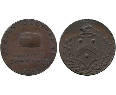 BRITISH TOKENS, 18th Century Tokens, England,  Warwickshire, Newton, John Webb’s Copper Halfpenny, 1796, obv woolpack, rev sh