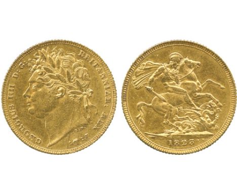 G BRITISH COINS, George IV, Gold Sovereign, 1823, first laureate head left, B.P. below, rev St George slaying dragon right wi