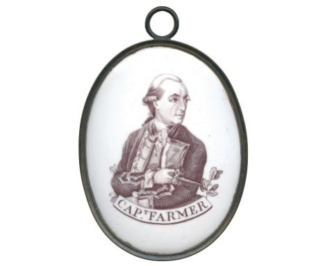 COMMEMORATIVE MEDALS, British Historical Medals, Captain George Farmer, RN (1732-1779), Oval Liverpool Porcelain Portrait Pla