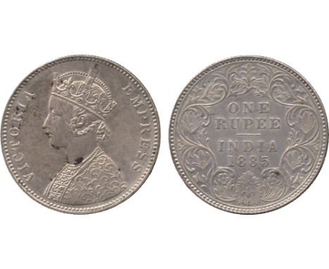 INDIAN COINS, BRITISH INDIA, Victoria, Silver Rupees (3), 1885C, A1/I (KM 492; Pr 124); 1885B (2), A3/I, raised “B” at top (K