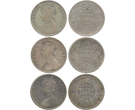 INDIAN COINS, BRITISH INDIA, Victoria, Silver Rupees (3), 1882B, A3/I, bead (2), raised “B” at top (KM 492; Pr 162, 163). All