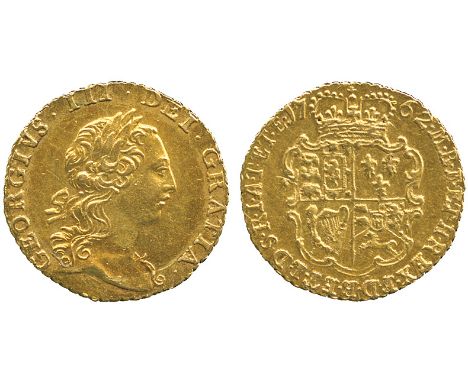BRITISH COINS, George III, Gold Quarter-Guinea, 1762, young laureate head right, rev crowned quartered shield of arms with ga