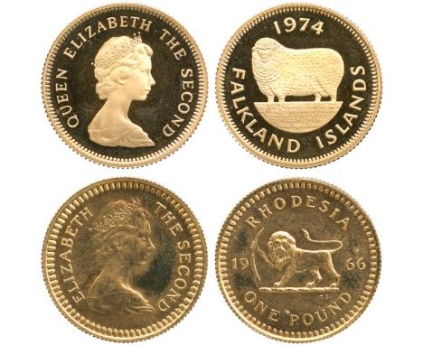 G WORLD COINS, RHODESIA, Elizabeth II (1952- ), Gold Pound, 1966, decimal crowned bust right, rev baboon left, date either si