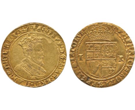 BRITISH COINS, James I, Gold Half-Unite or Double-Crown, second coinage (1604-1619), fourth crowned bust right, beaded circle