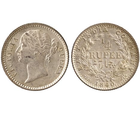 INDIAN COINS, BRITISH INDIA, Victoria, ¼-Rupee mule, 1840, obverse of type 2, reverse of type 1, reverse III (SW 3.55, where 