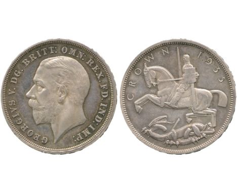 BRITISH COINS, George V, Silver Jubilee Proof Crown, 1935, bare head left, legend surrounding with toothed border, rev St Geo