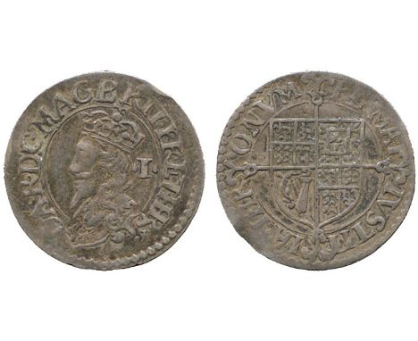 BRITISH COINS, Charles I, Silver Penny, Briot’s first milled issue (1631-1632), crowned bust left to lower part of coin, .B. 