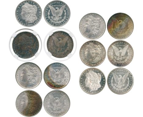 WORLD COINS, USA, Silver Morgan Dollars (7), 1879-S, 1880-S, 1881, 1882-S, 1883-O, 1884-O, 1885-O (KM 110). First in ANACS ho