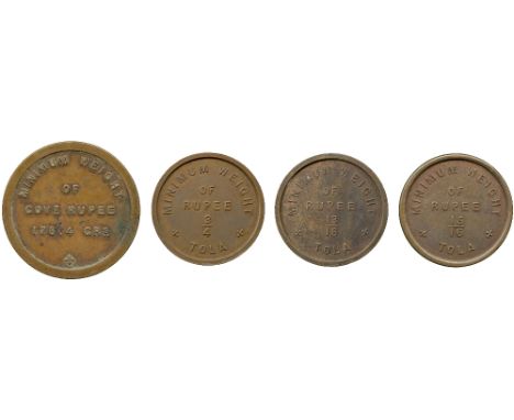 INDIAN COINS, MISCELLANEOUS, Victoria, Copper Rupee Weights (4), with the following inscriptions: MINIMUM WEIGHT OF GOV’T RUP