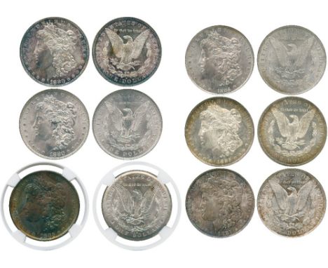 WORLD COINS, USA, Silver Morgan Dollars (6), 1880, 1880-S, 1883-O, 1884-O, 1885-O, 1887 (KM 110). The 1885-O in ANACS holder 