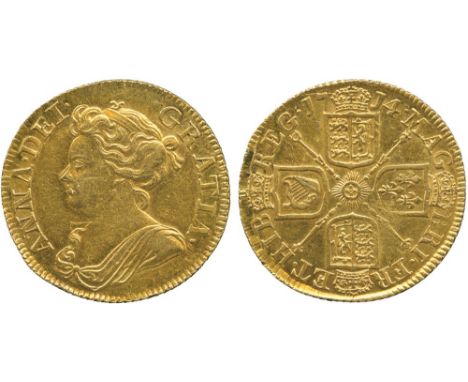 BRITISH COINS, Anne (1702-1714), Gold Guinea, 1714, third draped bust left, rev crowned cruciform post-union emblematic shiel