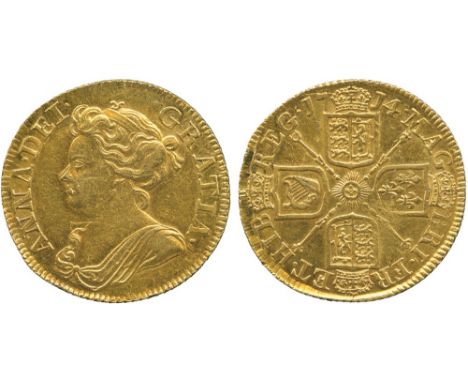 BRITISH COINS, Anne (1702-1714), Gold Guinea, 1714, third draped bust left, rev crowned cruciform post-union emblematic shiel