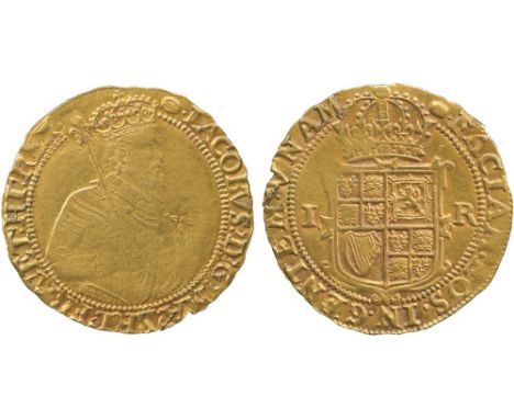 BRITISH COINS, James I, Gold Unite of Twenty Shillings, second coinage (1604-1616), fifth crowned and armoured bust right hol