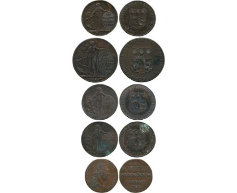 BRITISH TOKENS, 18th Century Tokens, England,  Dorsetshire, Poole, Bayley’s Copper Halfpenny, 1795, obv Hope standing, rev Ar