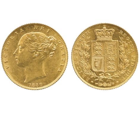 G BRITISH COINS, Victoria, Gold Sovereign, 1838, first young head left, hair bound with double fillet, ponytail terminates in